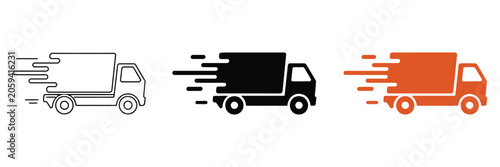 Photos Fast shipping delivery truck icon set vector featuring quick shipping and logist