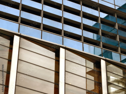 Glass building pattern. Exterior view of modern glass structure with geometric design