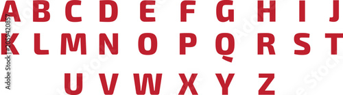 Foto Bold red uppercase alphabet font set featuring clean geometric letters on a light background