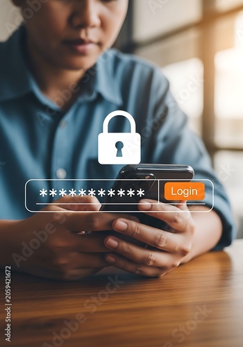 Person logging into phone with password login security