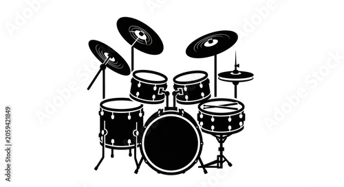 Black drum set silhouette icon on white background.