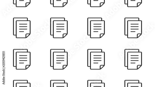 Animated pattern of document page icons moving in seamless motion on white background digital graphic.
