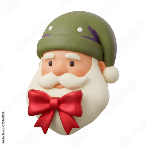 3D cartoon face with green hat and red bow tie