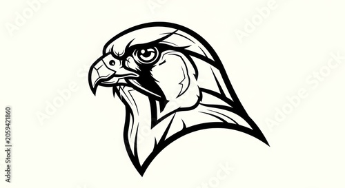 Black and white falcon head mascot logo.