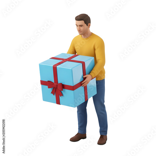 3D cartoon man holding delivery box