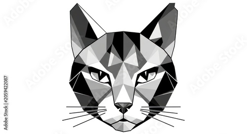 Triangular geometric cat head feline portrait art.