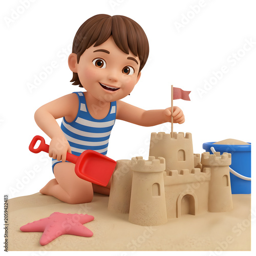 3D child sitting with building blocks