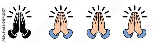 Cuadro en lienzo Prayer and respect icons, praying hands spiritual symbols linear style vector illustration gratitude devotion faith concept design set