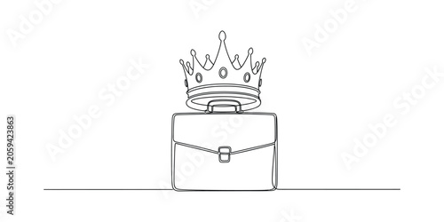 Business Leadership Success One Line Art Briefcase Crown