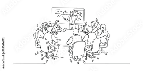 Business meeting in progress, team discussing at conference table