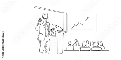 Business Presentation Sketch with Speaker and Chart