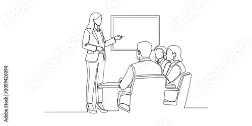 Business Presentation Meeting with Woman and Audience Line Art