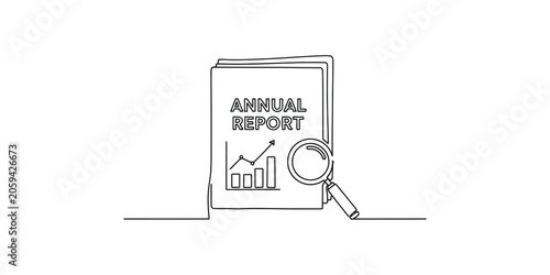 Annual Report with Magnifying Glass and Growth Chart