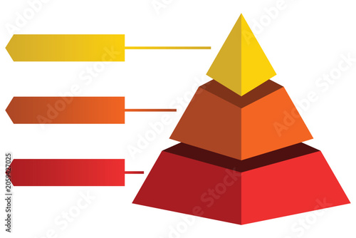 3 level pyramid hierarchical illustration. Pyramid shape made of three layers for presenting business ideas or statistical data. 