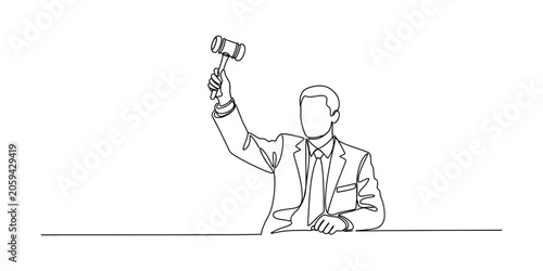 Auctioneer holding gavel, line art, business concept