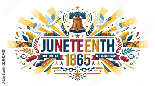 Konstfotografi Juneteenth 1865 freedom day emblem with liberty bell and doves