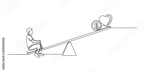 Balancing love and time: person on seesaw concept