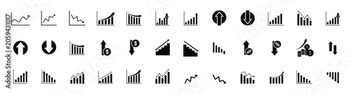 Increase and Decrease icon set. Business growth and fall graph symbol. Line growth and decrease icon set. growth up and down. Profit and loss icon. Vector illustration.