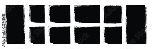 Rectangle Brush stroke, ink paint brush, grunge box. Set of rectangular grunge template backgrounds. Ink box frames, textured paint splatter borders,rough hand drawn vector elements for graphic design