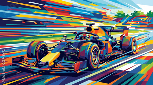 Bilde på lerret Formula one race car graphic art embodies vibrant, dynamic speed and competition in its style
