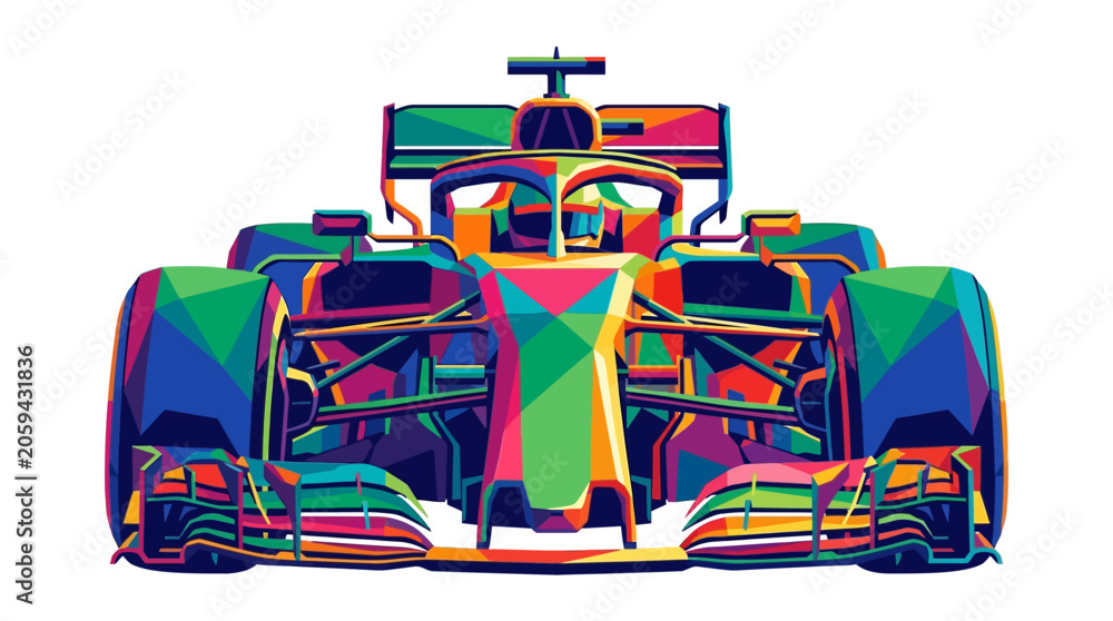 Naklejka premium Polygonal formula one race car graphic suitable for motorsport events, sports designs, race car enthusiasts, graphic design projects, and modern art collections.