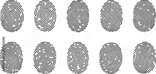 Foto Set of fingerprint icons, collection of different human finger prints, biometric