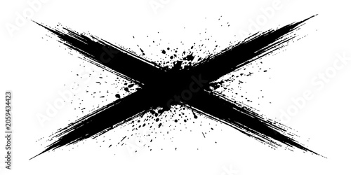 Obraz na płótnie A stark black X symbol, rendered with rough brushstrokes and a grunge splatter effect, conveys a bold message of negation, error, or deletion
