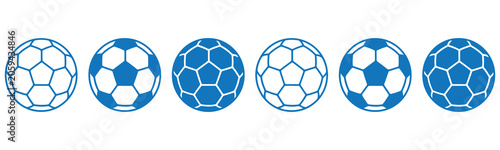 Konstfotografi A row of blue and white soccer ball icons isolated on a clean white background for web design