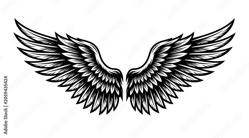 Fototapeta premium A detailed illustration of large wings spread wide in flight.