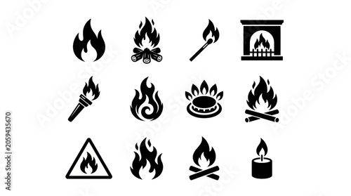 Fotografía A collection of various fire symbols and icons including flames and torches