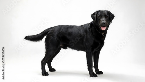 Black Labrador Retriever Dog Standing in Bright Studio on White Background