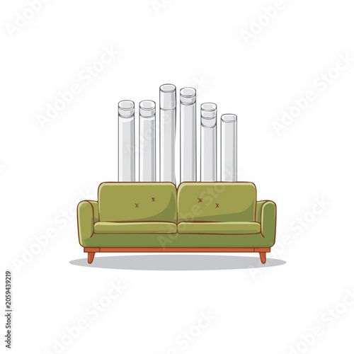 Green sofa with laboratory test tubes illustration