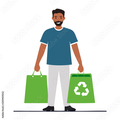 Man holding eco-friendly shopping bags illustration