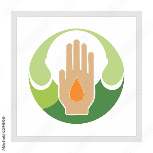 Hand with flame icon on green leaf background