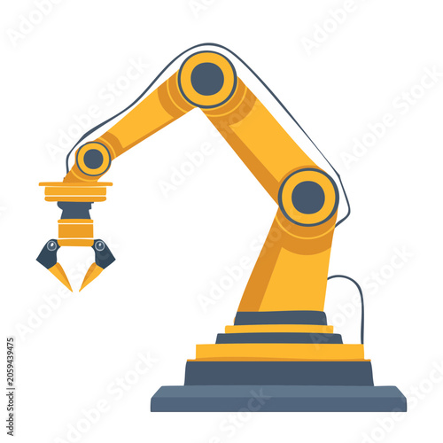 Yellow industrial robot arm with gripper claw