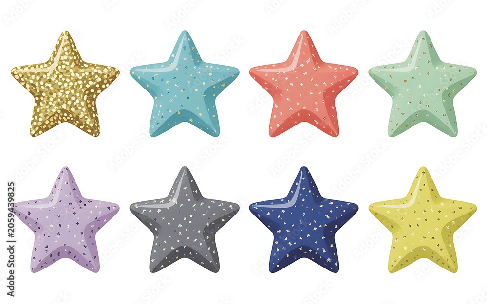 Obraz premium Colorful star shapes with sparkles isolated on white background