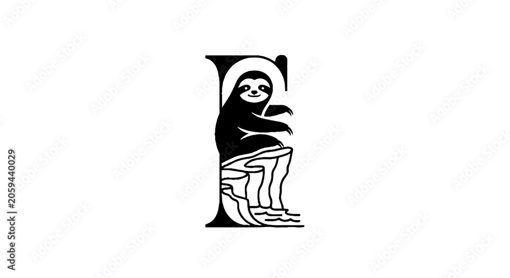 Fototapeta premium Sloth hanging from a tree branch illustration.