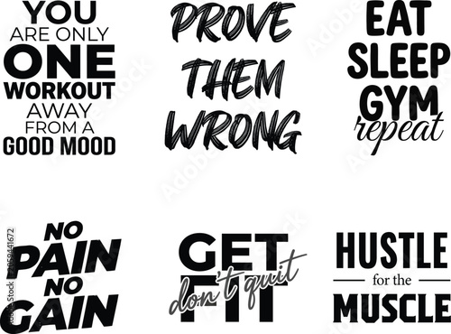 Gym motivational quotes t shirt design bundle vector isolated on white