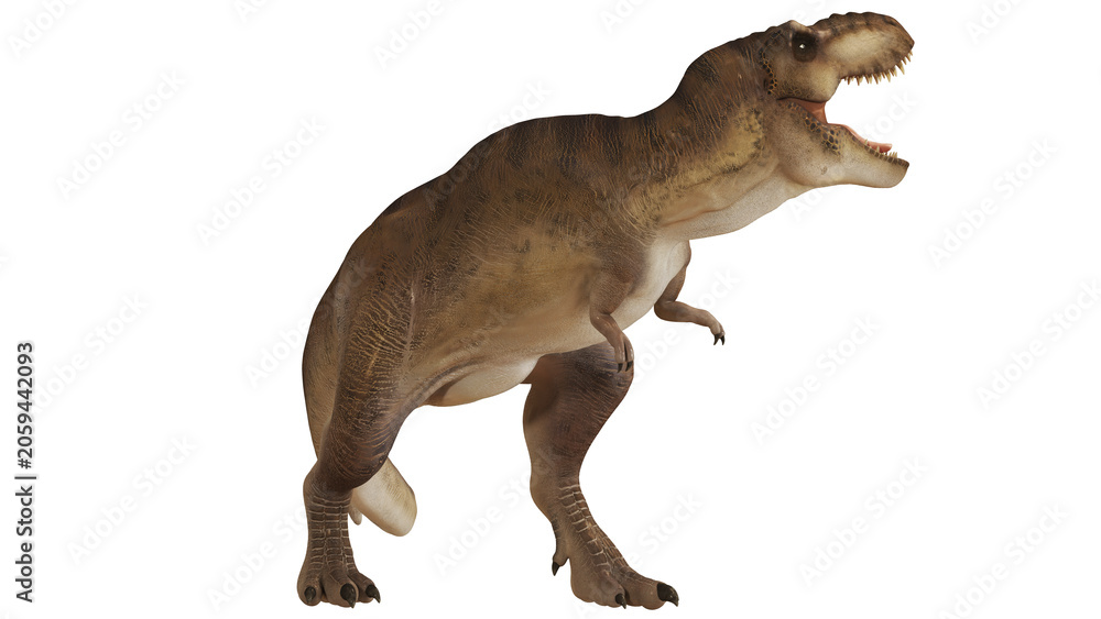 Fototapeta premium Realistic T-Rex dinosaur roaring in a dynamic pose.