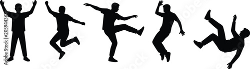 Foto Dynamic Male Dance and Action Silhouettes Set Featuring Jumping Falling and Ener