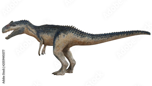 Foto Realistic dinosaur model on white background.