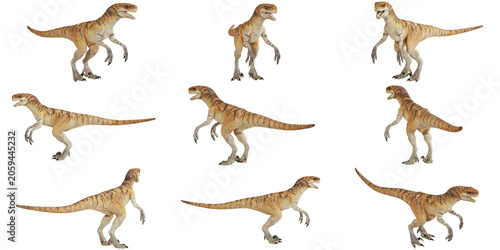 Fotografie Realistic Velociraptor dinosaur figures, various poses