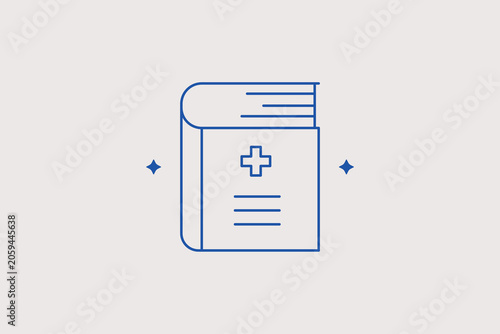 Fotografie Thick medical textbook dictionary with cross emblem line icon for university healthcare education, clinic handbook directory