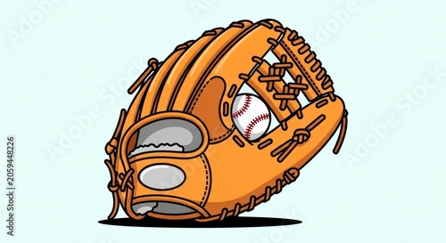Orange baseball glove with ball vector art illustration.