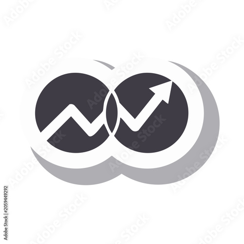 Growth chart icon with upward arrow in flat design