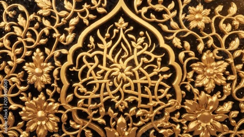 Golden Islamic art and floral patterns.