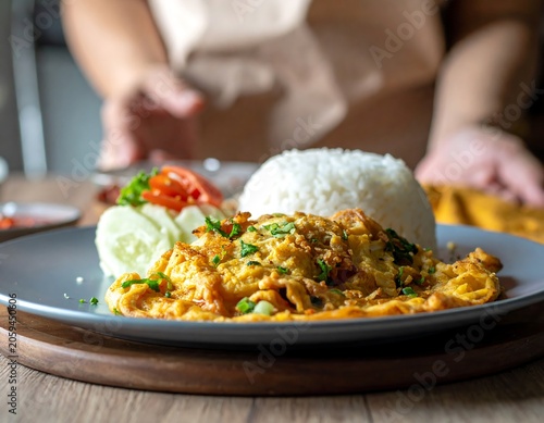 Omelet Rice Dish Served.