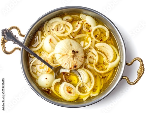 Onion rings in pot.