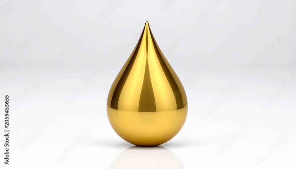 Fototapeta premium A single perfect golden liquid drop isolated on a clean white background representing luxury premium quality beauty and essential oils.