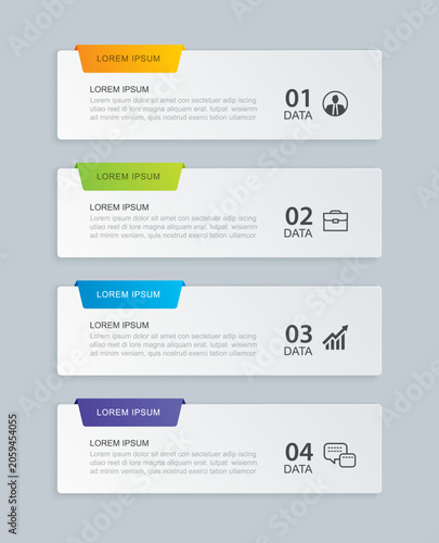 Business infographic horizontal paper labels banner template 4 options steps layout.